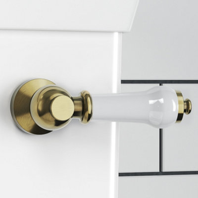 Enki Antique Brass Traditional Ceramic Toilet Lever from B&Q