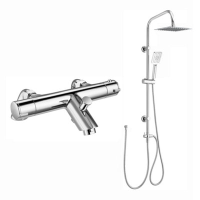 Enki Dune Chrome Contemporary Bathroom Brass Thermostatic Dual Rigid Riser Bar Bath Shower Mixer Valve Tap & Handset (Diam) 200mm from B&Q