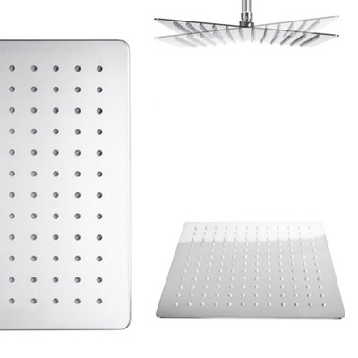 Enki Chrome Modern Bathroom Stainless Steel Ultra Slim High Pressure Overhead Square Fixed Rainfall Power Shower Head (Diam) 200mm from B&Q