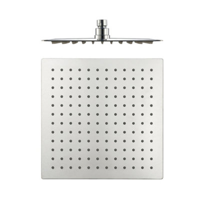 Enki Chrome Modern Bathroom Stainless Steel Ultra Slim High Pressure Overhead Square Fixed Rainfall Power Shower Head (Diam) 300mm from B&Q