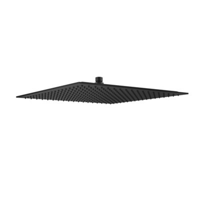 Enki Matt Black Modern Bathroom Stainless Steel Single-Spray Square Slim Rainfall Fixed Power Shower Head Mixer (Diam) 400mm R27 from B&Q