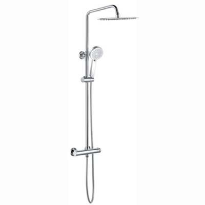 Enki Dune Chrome Modern Bathroom Brass Thermostatic Valve 2-Outlet Shower Set W/ Riser Rail Handset & Fixed Head (Diam) 300mm from B&Q
