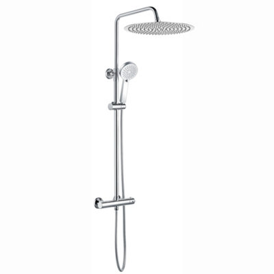 Enki Dune Chrome Modern Bathroom Brass Thermostatic Valve 2-Outlet Shower Set W/ Riser Rail Handset & Fixed Head (Diam) 400mm from B&Q
