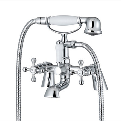Enki Beaumont Chrome Traditional Victorian Bathroom Solid Brass Drip-Free Valves Crosshead Single-Spray Bath Shower Mixer Taps from B&Q