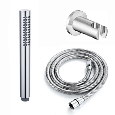 Enki Chrome Modern Contemporary Bathroom Brass Anti-Clog Nozzles Round Pencil Handheld Shower Head Mixer W/ Hose & Wall Bracket from B&Q