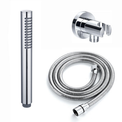 Enki Chrome Modern Bathroom Brass Anti-Clog Nozzles Elbow Outlet Round Pencil Handheld Shower Head Mixer W/ Hose & Wall Bracket from B&Q