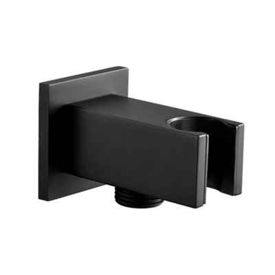 Enki Matt Black Modern Contemporary Bathroom Solid Brass Wall Mounted Square Handheld Shower Head Connector Holder W/ Bracket O07 from B&Q