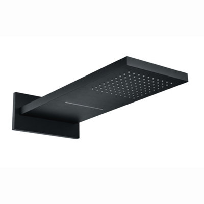 Enki Matt Black Modern Contemporary Bathroom Stainless Steel Rectangular Rainfall Water Blade Dual Fixed Overhead Shower Head R42 from B&Q