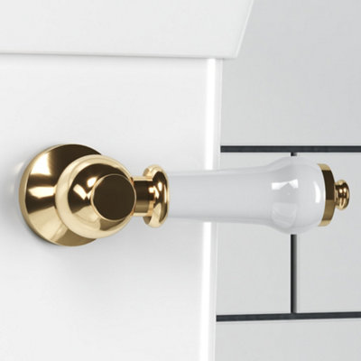 Enki English Gold White Classic Minimalist Bathroom Ceramic Hard-Wearing Replacement Part Traditional Toilet Flush Lever Handle from B&Q