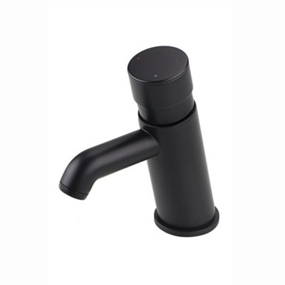 Enki Ergo Matt Black Modern Bathroom Brass Self-Closing Time Adjustable Non-Concussive Single Basin Mono Mixer Taps 12-Piece from B&Q