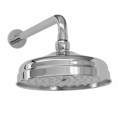 Enki Chrome Traditional Bathroom Wall Mounted Swivel Ball Joint Connector Round Power Rainfall Fixed Shower Head Mixer & Arm 200mm from B&Q