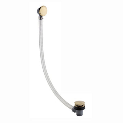 Enki Brushed Brass Modern Bathroom Removable Cover Round Slimline Sprung Pop Up Plug Easy Clean Clicker Bath Waste Trap & Overflow from B&Q
