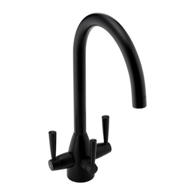 Enki Torino Matt Black Modern Kitchen Solid Brass 3-Way Filter Swivel Spout Anti-Splash Aerator Hot & Cold Levers Sink Mixer Tap from B&Q