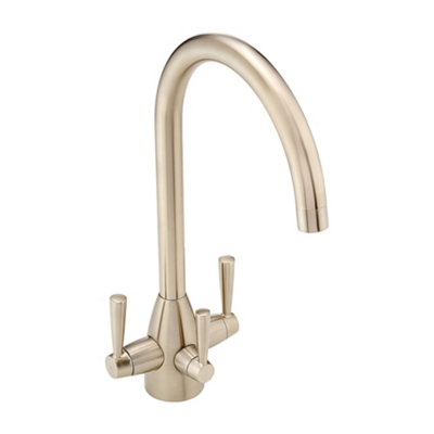 Enki Torino Brushed Nickel Modern Kitchen Brass 3-Way Filter Swivel Spout Anti-Splash Aerator Hot & Cold Levers Sink Mixer Tap from B&Q