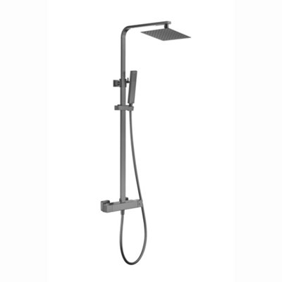 Enki Enzo Gunmetal Grey Contemporary Bathroom Brass Thermostatic 2-Outlet Shower Set W/ Fixed Head Handset & Dual Riser Rail Kit from B&Q