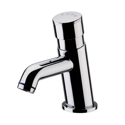 Enki Ergo Chrome Silver Modern Bathroom Solid Brass Self-Closing Time Adjustable Non-Concussive Valve Single Basin Mixer Sink Tap from B&Q