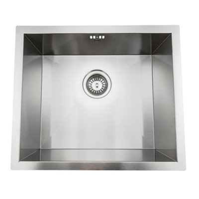 Enki Axia Silver Contemporary Kitchen Brushed Stainless Steel Scratch & Heat Resistant Undermount Or Topmount Basin Sink W/ Waste from B&Q