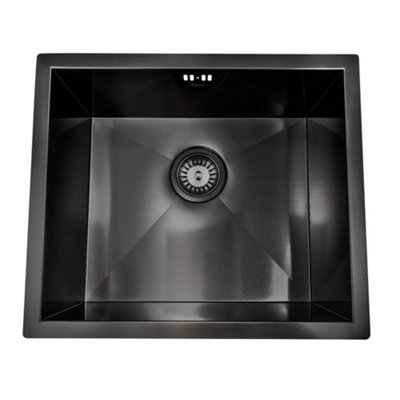 Enki Axia Undermount Or Topmount Kitchen Sink With Overflow 500mm X 430mm 1.0 Bowl In Gunmetal Grey Stainless Steel Ks046 from B&Q