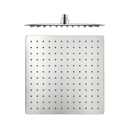 Enki Chrome Modern Bathroom Stainless Steel Ultra Slim High Pressure Overhead Square Fixed Rainfall Power Shower Head (Diam) 400mm from B&Q