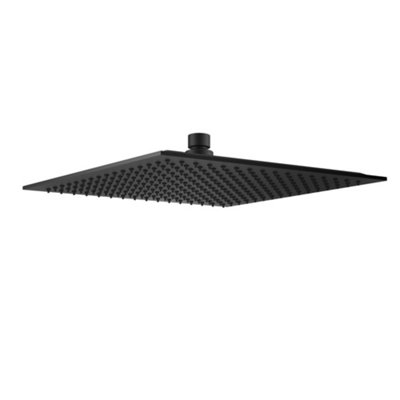 Enki Matt Black Modern Bathroom Stainless Steel Single-Spray Square Slim Rainfall Fixed Power Shower Head Mixer (Diam) 300mm R47 from B&Q