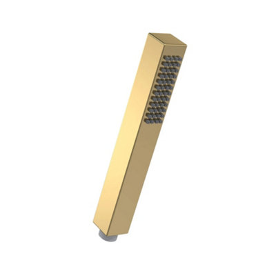 Enki Brushed Brass Modern Bathroom Single-Spray Easy Clean Anti-Clog Nozzles Square Pencil Design Handheld Shower Head Handset E29 from B&Q