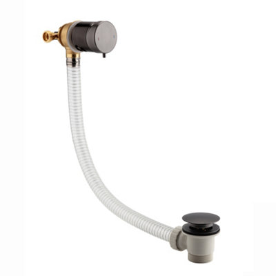 Enki Gunmetal Grey Modern Bathroom Temperature Control Free Flow Hot & Cold Round Clicker Waste Bath Mixer Filler Tap W/ Overflow from B&Q