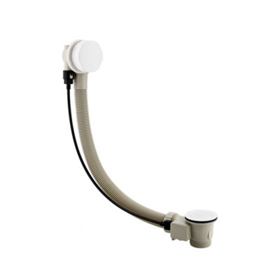 Enki Matt White Modern Bathroom Brass Removable Cover Round Slimline Sprung Pop Up Plug Easy Clean Bath Waste Trap Kit W/ Overflow from B&Q