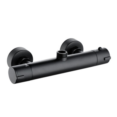 Enki Dune Matt Black Modern Contemporary Bathroom Solid Brass Exposed Thermostatic Wall Mounted Top Outlet Bar Shower Mixer Valve from B&Q