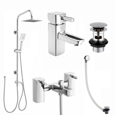 Enki Stella Bathroom Bundle Incl. Bath Shower Mixer Tap With Dual Riser RailBasin MixerBath & Basin Wastes In Chrome Bbt0281 from B&Q