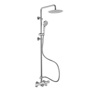 Enki Cali Chrome Thermostatic Bar Deck Mounted Bath Shower Mixer Valve Dual Rigid Riser Kit 250mm Round Overhead Rain & Handheld from B&Q