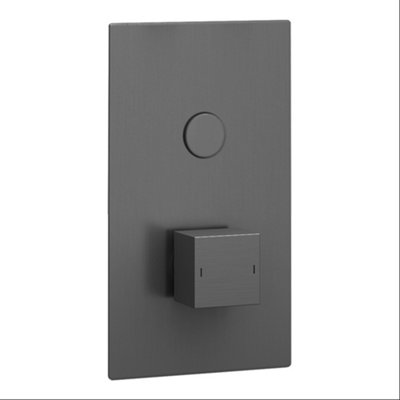 Enki Spello Gunmetal Grey Modern Bathroom Wall Mount Square Concealed Single Push Button 1 Outlet Thermostatic Shower Mixer Valve from B&Q