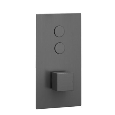 Enki Spello Gunmetal Grey Modern Bathroom Wall Mounted Square Concealed Dual Push Button 2 Outlet Thermostatic Shower Mixer Valve from B&Q