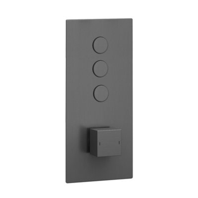 Enki Spello Gunmetal Grey Modern Bathroom Wall Mount Square Concealed Triple Push Button 3 Outlet Thermostatic Shower Mixer Valve from B&Q