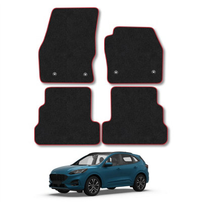 B&Q -  Ford Kuga (2015-2020) Car Mats Red Trim Carpet Tailored Fit Easy Clean With Clip