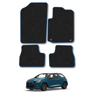 B&Q -  Citroen Ds3 2010-2016 Car Mats Blue Trim Carpet Tailored  Easy Clean Clips