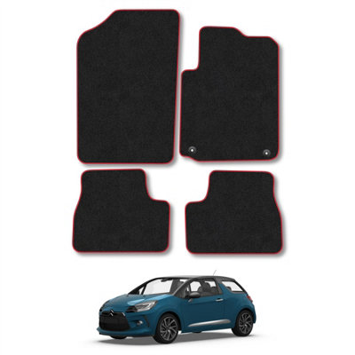 B&Q -  Citroen Ds3 2010-2016 Car Mats Red Trim Carpet Tailored  Easy Clean Clips