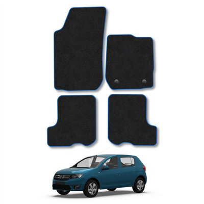 B&Q -  Dacia Sandero 2013-2020 Car Mats Blue Trim Carpet Tailored  Easy Clean Clips