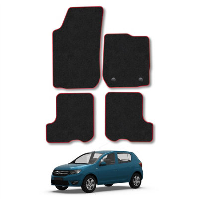 B&Q -  Dacia Sandero 2013-2020 Car Mats Red Trim Carpet Tailored  Easy Clean Clips