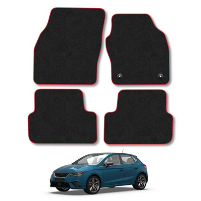 Car Mat Co Seat Ibiza (2017+) Car Mats Red Trim Carpet Tailored Fit Easy Clean With Clips from B&Q
