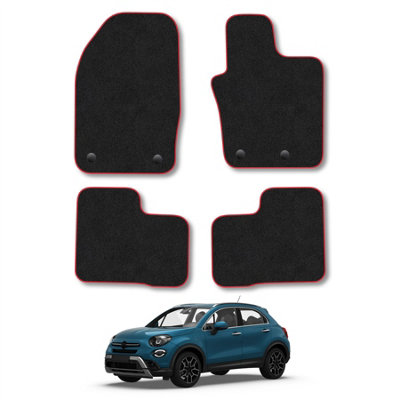 Car Mat Co Fiat 500X  (2016+) Car Mats Red Trim Carpet Tailored Fit Easy Clean With Clips from B&Q