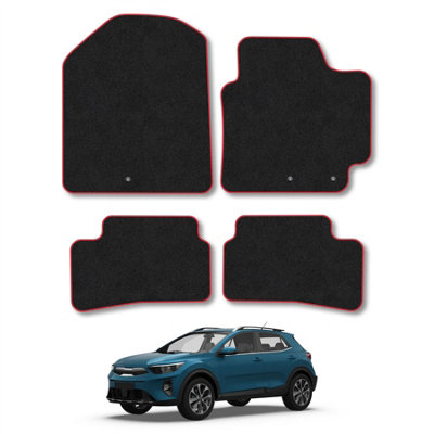Car Mat Co Kia Stonic (2017+) Car Mats Red Trim Carpet Tailored Fit Easy Clean With Clips from B&Q
