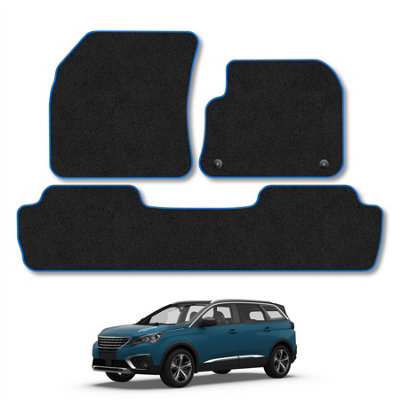 B&Q -  Peugeot 5008 2017-2024 Car Mats Blue Trim Carpet Tailored  Easy Clean Clips