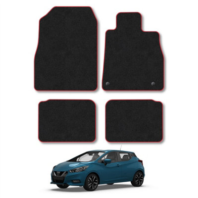 Car Mat Co Nissan Micra (2017+) Car Mats Red Trim Carpet Tailored Fit Easy Clean With Clips from B&Q