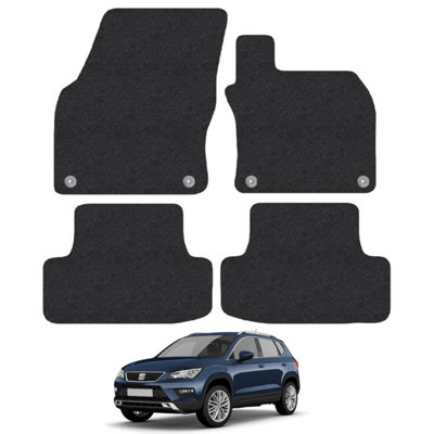 B&Q -  Seat Ateca (2016+) Car Mats Black Carpet Tailored Fit Easy Clean With Clips