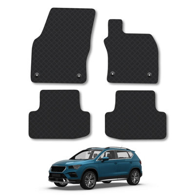 B&Q -  Seat Ateca (2016+) Rubber Car Mats Heavy-Duty Tailored Fit Waterproof Durable