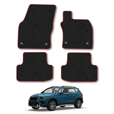 B&Q -  Cupra Ateca (2018+) Car Mats Red Trim Carpet Tailored Fit Easy Clean With Clips