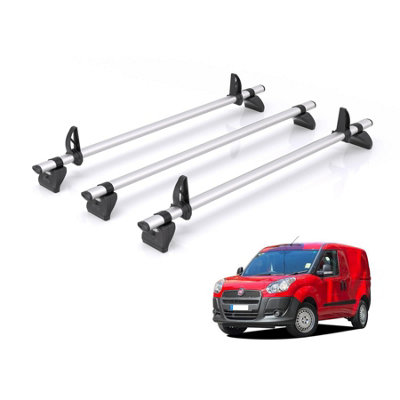 B&Q -  Roof Rack For Fiat Doblo (2010-2022) 3X Aluminium Roof Bars (Only Fits Barn Doors)Kammbar ProWd3Pr
