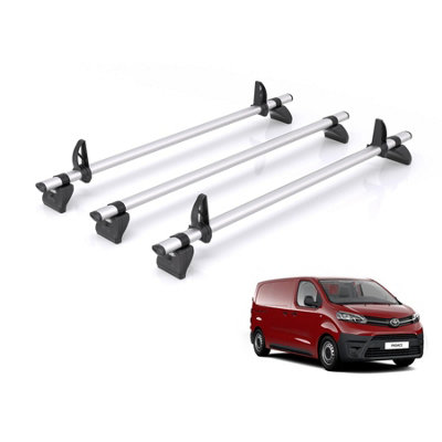 B&Q -  Roof Rack For Toyota Proace (2016-2024) 3X Aluminium Roof Bars (Only Fits Compact (L1) Wheelbase)Kammbar ProJd3Pr