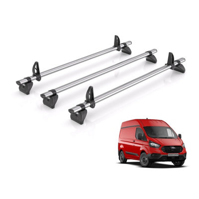 B&Q - Ford Transit Custom Roof Rack Fits 2013-2024 Gen1 (H2) 3X Bars + Loadstops  Only Suitable For Gen1 With High (H2) Roof
