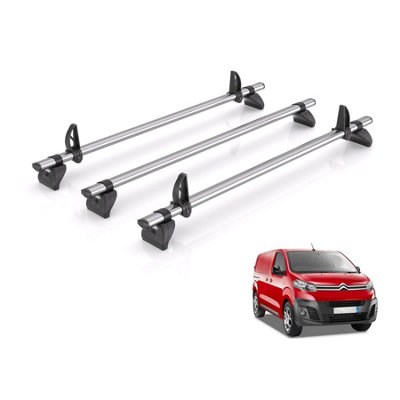 B&Q -  Roof Rack For Peugeot Expert (2016+) 3X Steel Roof Bars (Only Fits Compact Wheelbase Models)Kammbar FleetJd3Fl